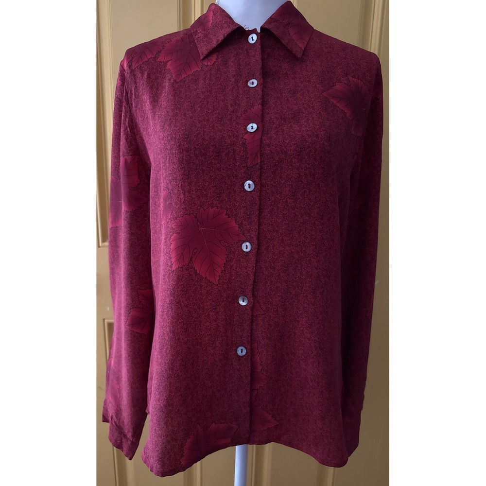TESS Silk Blouse Red Long Sleeve Size Luxury Feminine Career Size Large‎